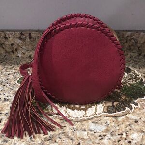 Kiss Me Couture Burgundy Round Crossbody Bag EUC
